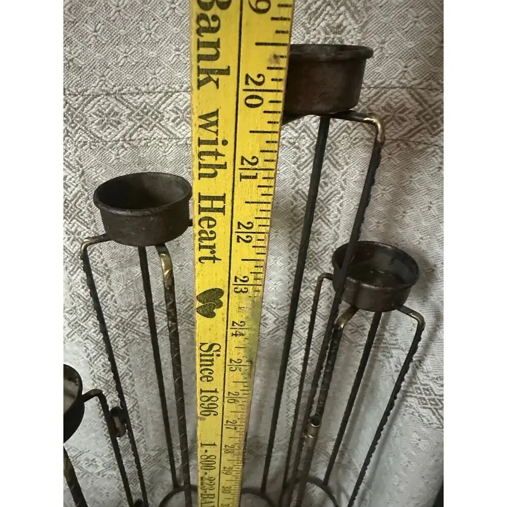 Vintage Brutalist Folding Wrought Iron Candelabra 8 Arm Tea Light Candle Holder